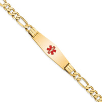 Thumbnail for 14K Medical Soft Diamond Shape Red Enamel Flat Figaro Link ID Bracelet