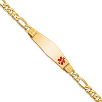 Thumbnail for 14K Medical Soft Diamond Shape Red Enamel Flat Figaro Link ID Bracelet