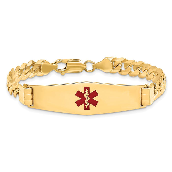 14K Medical Soft Diamond Shape Red Enamel Curb Link ID Bracelet