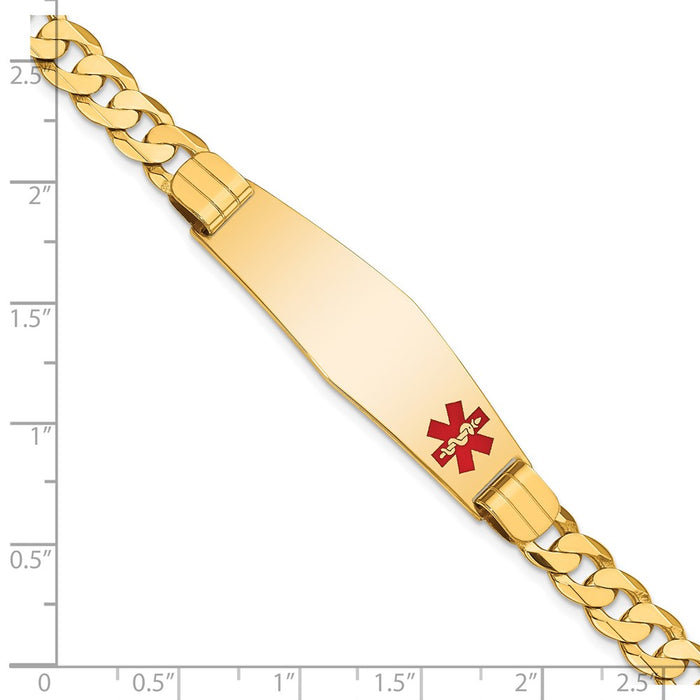 14K Medical Soft Diamond Shape Red Enamel Curb Link ID Bracelet