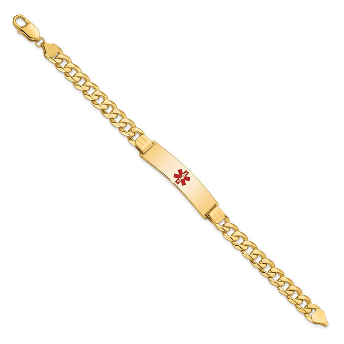 14K Medical Red Enamel Flat Curb Link ID Bracelet