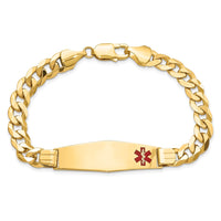 Thumbnail for 14K Medical Soft Diamond Shape Red Enamel Flat Curb Link ID Bracelet