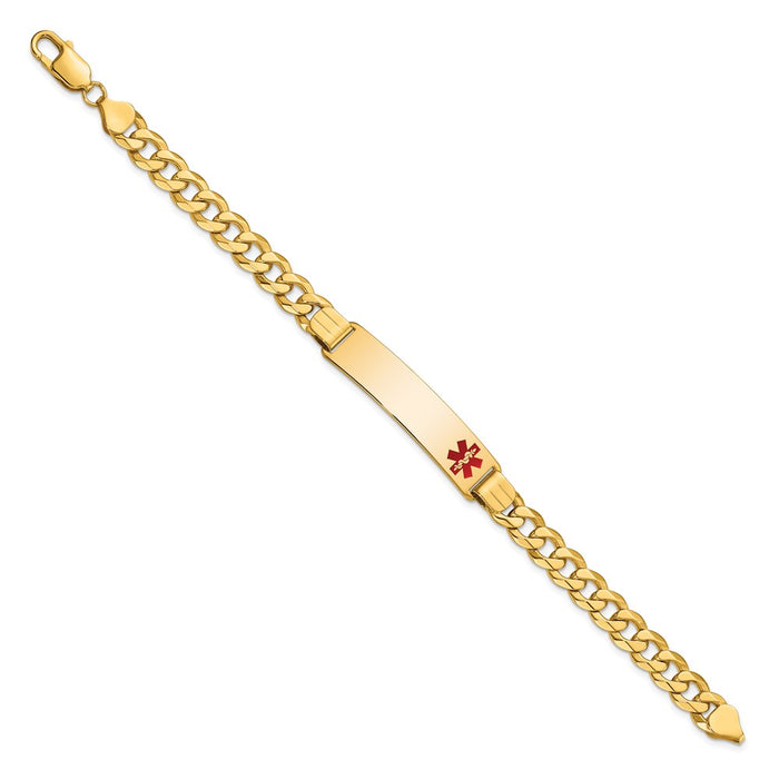 14K Medical Red Enamel Flat Curb Link ID Bracelet