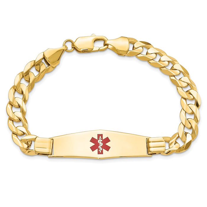 14K Medical Soft Diamond Shape Red Enamel Curb ID Bracelet