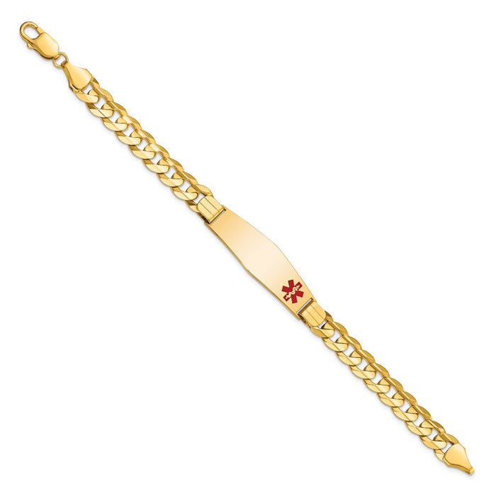 14K Medical Soft Diamond Shape Red Enamel Curb ID Bracelet