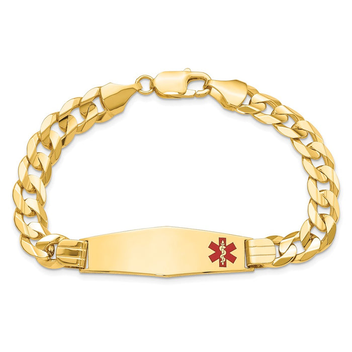 14K Medical Soft Diamond Shape Red Enamel Curb ID Bracelet