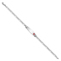 Thumbnail for 14K WG Medical Soft Diamond Shape Red Enamel Figaro Link ID Bracelet