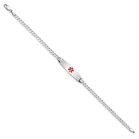 Thumbnail for 14K WG Medical Soft Diamond Shape Red Enamel Flat Curb Link ID Bracelet