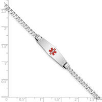 Thumbnail for 14K WG Medical Soft Diamond Shape Red Enamel Flat Curb Link ID Bracelet