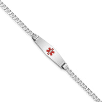 Thumbnail for 14K WG Medical Soft Diamond Shape Red Enamel Flat Curb Link ID Bracelet