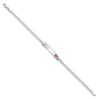 Thumbnail for 14K White Gold Medical Red Enamel Flat Curb Link ID Bracelet