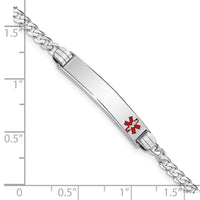 Thumbnail for 14K White Gold Medical Red Enamel Flat Curb Link ID Bracelet