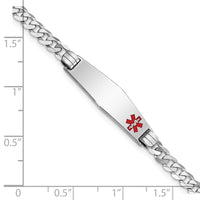 Thumbnail for 14K WG Medical Soft Diamond Shape Red Enamel Flat Curb Link ID Bracelet