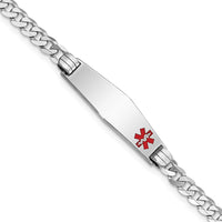Thumbnail for 14K WG Medical Soft Diamond Shape Red Enamel Flat Curb Link ID Bracelet