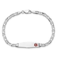 Thumbnail for 14K WG Medical Soft Diamond Shape Red Enamel Anchor Link ID Bracelet