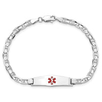 Thumbnail for 14K WG Medical Soft Diamond Shape Red Enamel Anchor Link ID Bracelet
