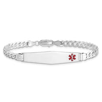 Thumbnail for 14K WG Medical Soft Diamond Shape Red Enamel Flat Curb Link ID Bracelet