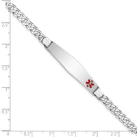 Thumbnail for 14K WG Medical Soft Diamond Shape Red Enamel Flat Curb Link ID Bracelet