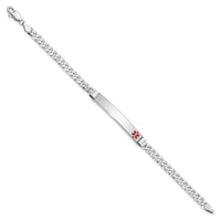 Thumbnail for 14K White Gold Medical Red Enamel Flat Curb Link ID Bracelet