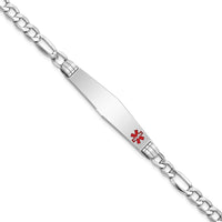 Thumbnail for 14K WG Semi-Solid Medical Soft Diamond Shape Red Enamel Figaro ID Bracelet