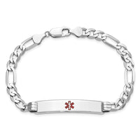 Thumbnail for 14K White Gold Medical Red Enamel Figaro Link ID Bracelet