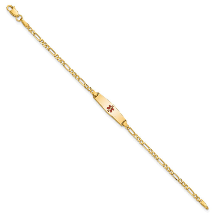 14k Medical Soft Diamond Shape Red Enamel Figaro ID Bracelet