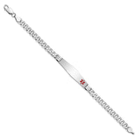 Thumbnail for 14K WG Medical Soft Diamond Shape Red Enamel Flat Curb Link ID Bracelet