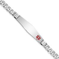 Thumbnail for 14K WG Medical Soft Diamond Shape Red Enamel Flat Curb Link ID Bracelet
