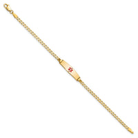 Thumbnail for 14k Medical Soft Diamond Shape Red Enamel Curb Link ID Bracelet