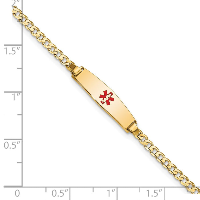 14k Medical Soft Diamond Shape Red Enamel Curb Link ID Bracelet