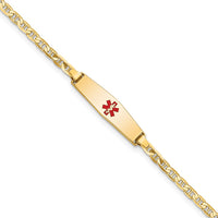 Thumbnail for 14k Medical Soft Diamond Shape Red Enamel Flat Anchor Link ID Bracelet