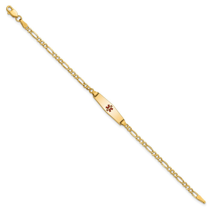 14k Medical Semi-Solid Soft Diamond Shape Red Enamel Figaro ID Bracelet