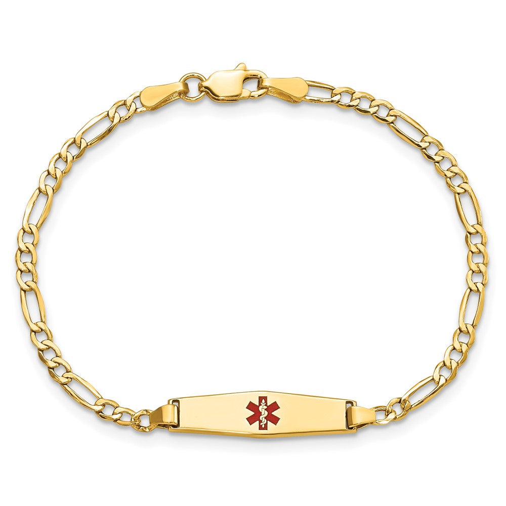 14k Medical Semi-Solid Soft Diamond Shape Red Enamel Figaro ID Bracelet
