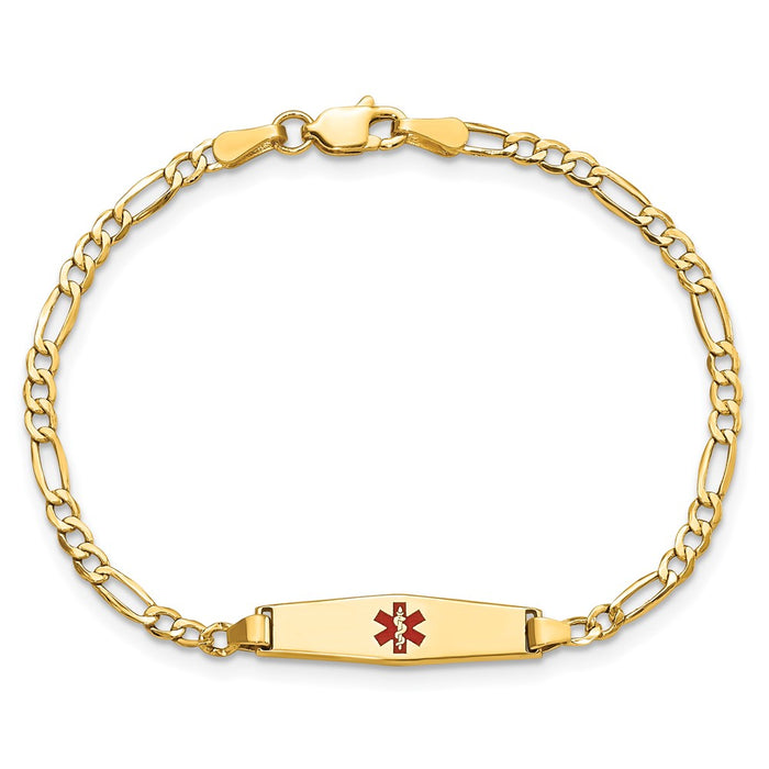 14k Medical Semi-Solid Soft Diamond Shape Red Enamel Figaro ID Bracelet