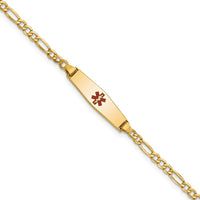 Thumbnail for 14k Medical Semi-Solid Soft Diamond Shape Red Enamel Figaro ID Bracelet