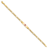 Thumbnail for 14k Medical Semi-Solid Soft Diamond Shape Red Enamel Figaro ID Bracelet