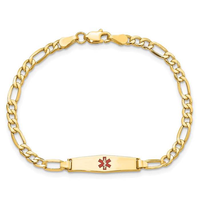 14k Medical Semi-Solid Soft Diamond Shape Red Enamel Figaro ID Bracelet