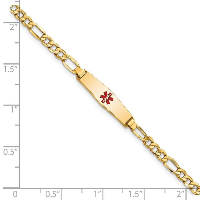 14k Medical Semi-Solid Soft Diamond Shape Red Enamel Figaro ID Bracelet