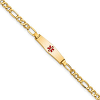 Thumbnail for 14k Medical Semi-Solid Soft Diamond Shape Red Enamel Figaro ID Bracelet