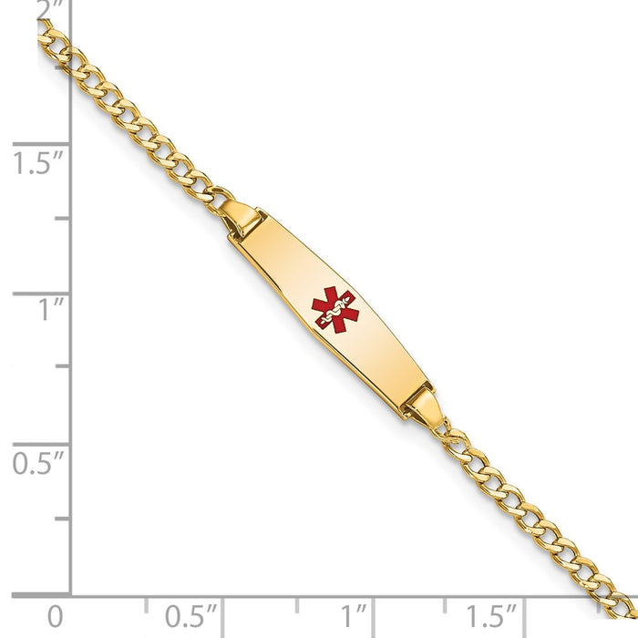 14k Medical Semi-Solid Soft Diamond Shape Red Enamel ID  Cuban Bracelet