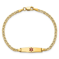 Thumbnail for 14k Medical Semi-Solid Soft Diamond Shape Red Enamel Anchor ID Bracelet