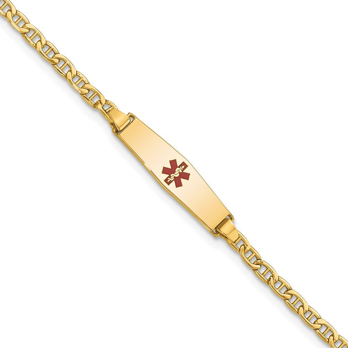 14k Medical Semi-Solid Soft Diamond Shape Red Enamel Anchor ID Bracelet