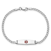 Thumbnail for 14k WG Medical Semi-Solid Soft Diamond Shape Red Enamel Cuban ID Bracelet