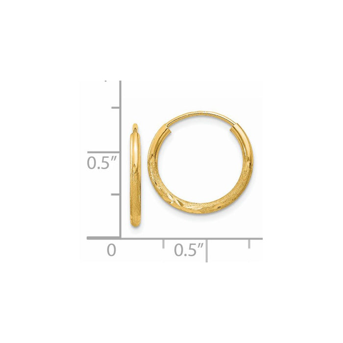 14k 1.5mm Satin Diamond-cut Endless Hoop Earrings