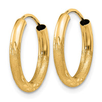 Thumbnail for 14k 2mm Satin Diamond-cut Endless Hoop Earrings