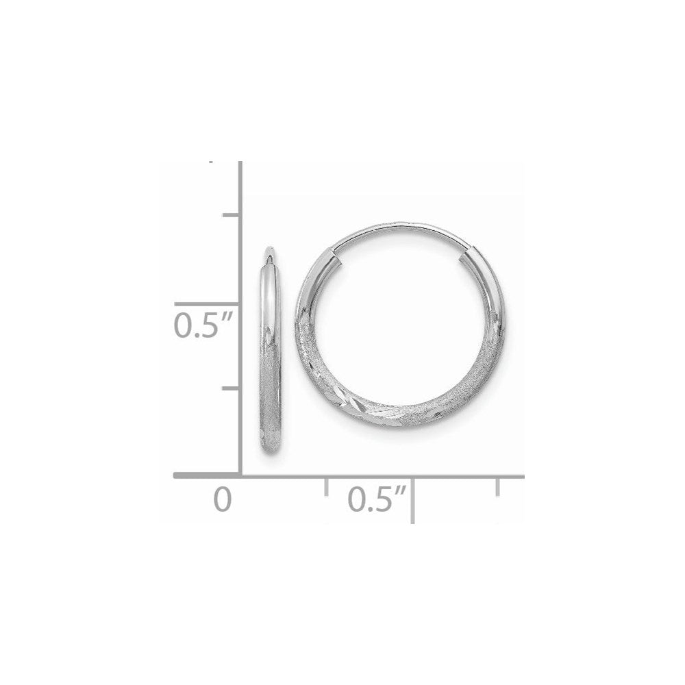 14k White Gold 1.5mm Diamond-cut Endless Hoop Earrings