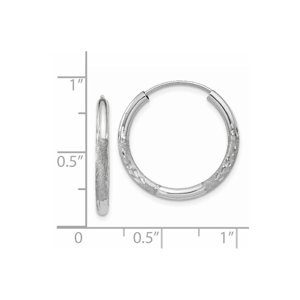 14k White Gold 2mm Diamond-cut Endless Hoop Earrings