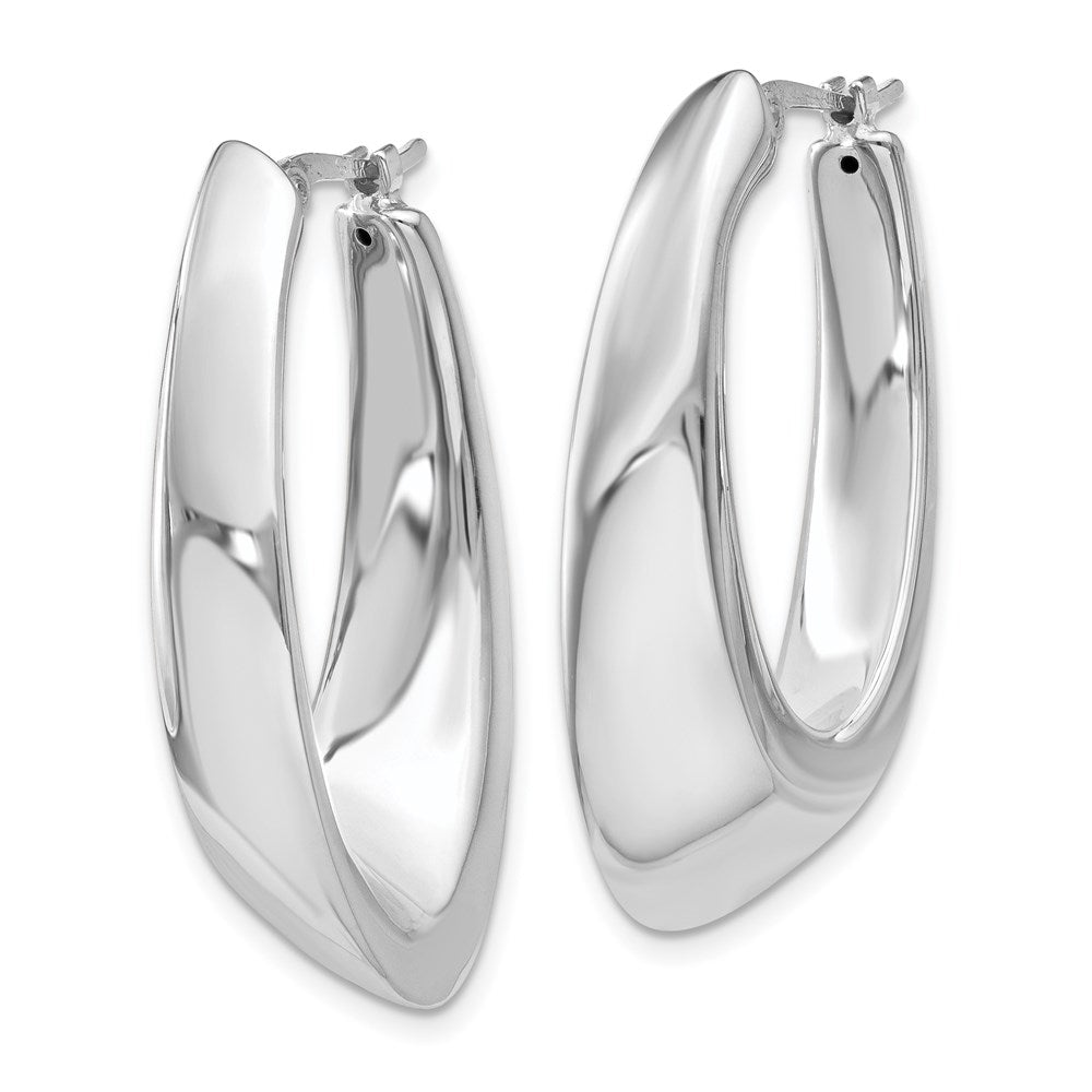 14k White Gold Tapered Slanted Oval Hoop Earrings