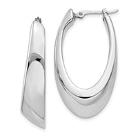 Thumbnail for 14k White Gold Tapered Slanted Oval Hoop Earrings