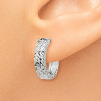 Thumbnail for 14k White Gold Diamond-cut Hinged Hoop Earrings